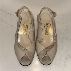 Salvatore Ferragamo Beige Peep-Toe Heels - size 5.5